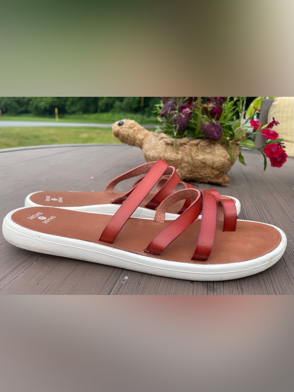 Shade & Shore Women's Isabel Toe Ring Sandals Cognac Size 8 - Picture 7 of 7